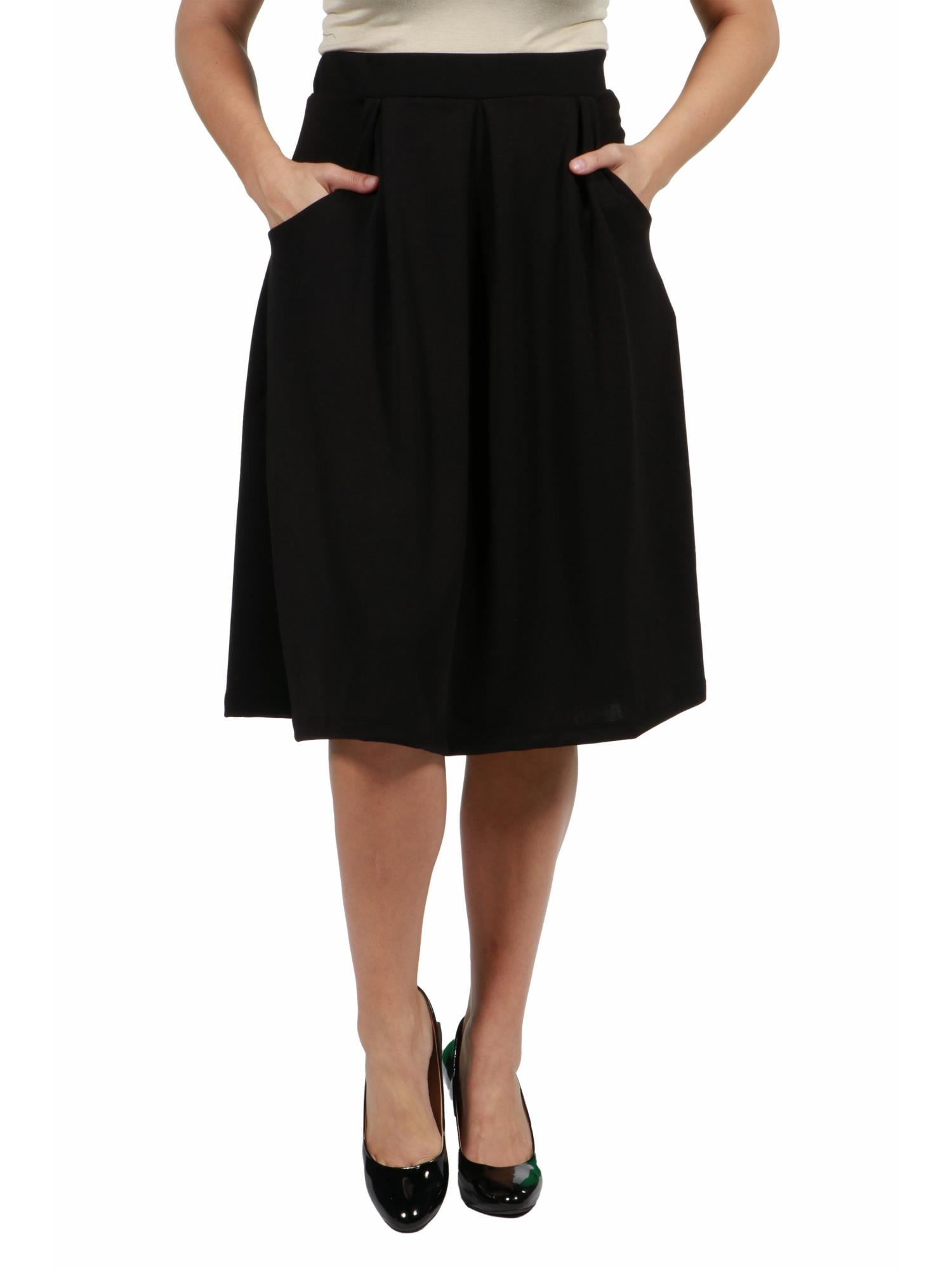24seven Comfort Apparel Plus Size Classic Knee Length Black Skirt With ...