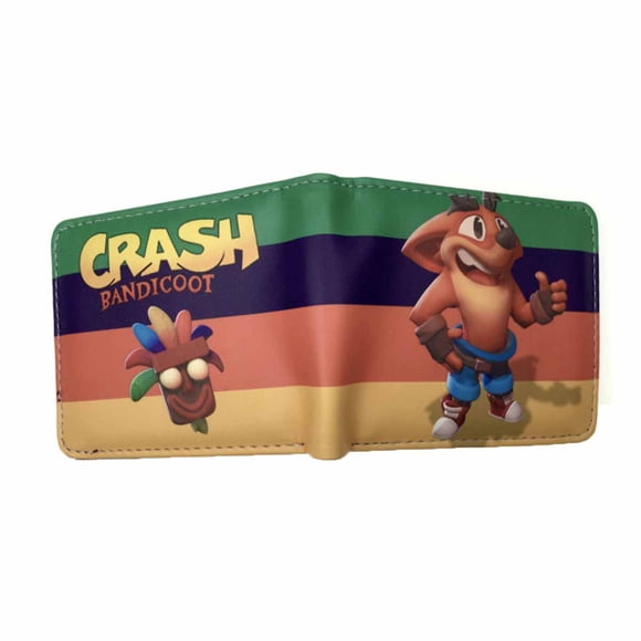 Cartera Crash Bandicoot con personajes de anime, delgada y plegable, de poliuretano