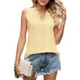 thumbnail image 3 of Classy Jacquard Tank Women Lace Appliques Sleeveless Vest Shirts Solid Color Camisole V-Neck Tunic Yellow XXL, 3 of 8