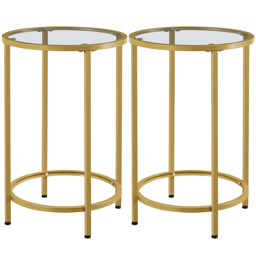 Renwick 3 Piece Modern Glass Top Coffee Table Set with Metal Legs, Antique Gold
