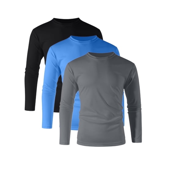 ZBORIBER Men's Quick-Dry Long Sleeve Shirts 3-Pack, Moisture Wicking, UPF 50 , Sizes S-3XL