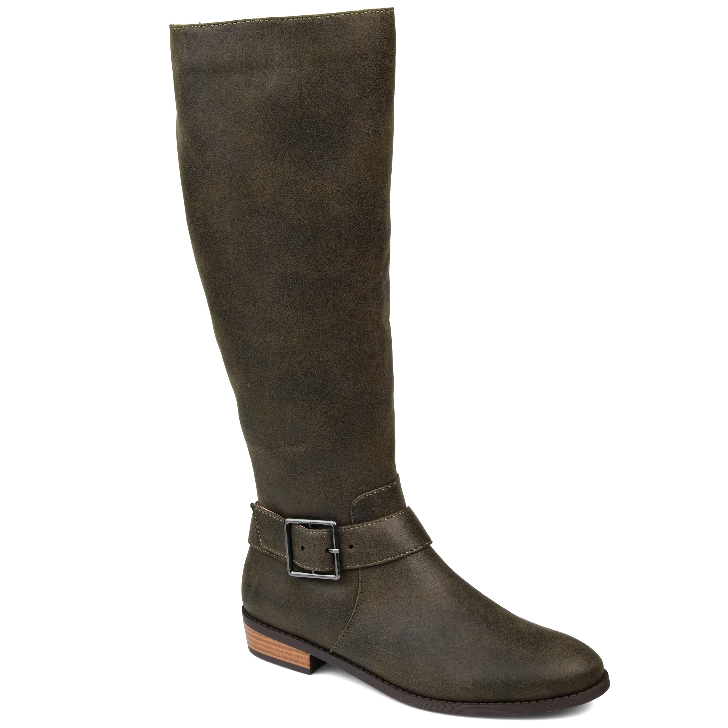 Brinley Co. Womens Wide Calf Kneehigh Buckle Riding Boot