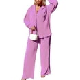 thumbnail image 1 of VISgogo Conjunto de Traje Femenino de 2 Piezas, Camisa de Manga Larga con Solapa de Color Sólido + Pantalones Largos Sueltos para Mujer, S/M/L/XL/XXL VISgogo moda, 1 of 5