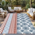 thumbnail image 2 of Blue Red Boho Outdoor Rug 3x5 Ft - Reversible Patio Rug Outdoor Camping Rugs, Vintage Geometric Stripes Abstract Art Washable Indoor Outdoor Area Rugs, Non-Slip Outdoor Carpet Runner for Deck/Porch, 2 of 8