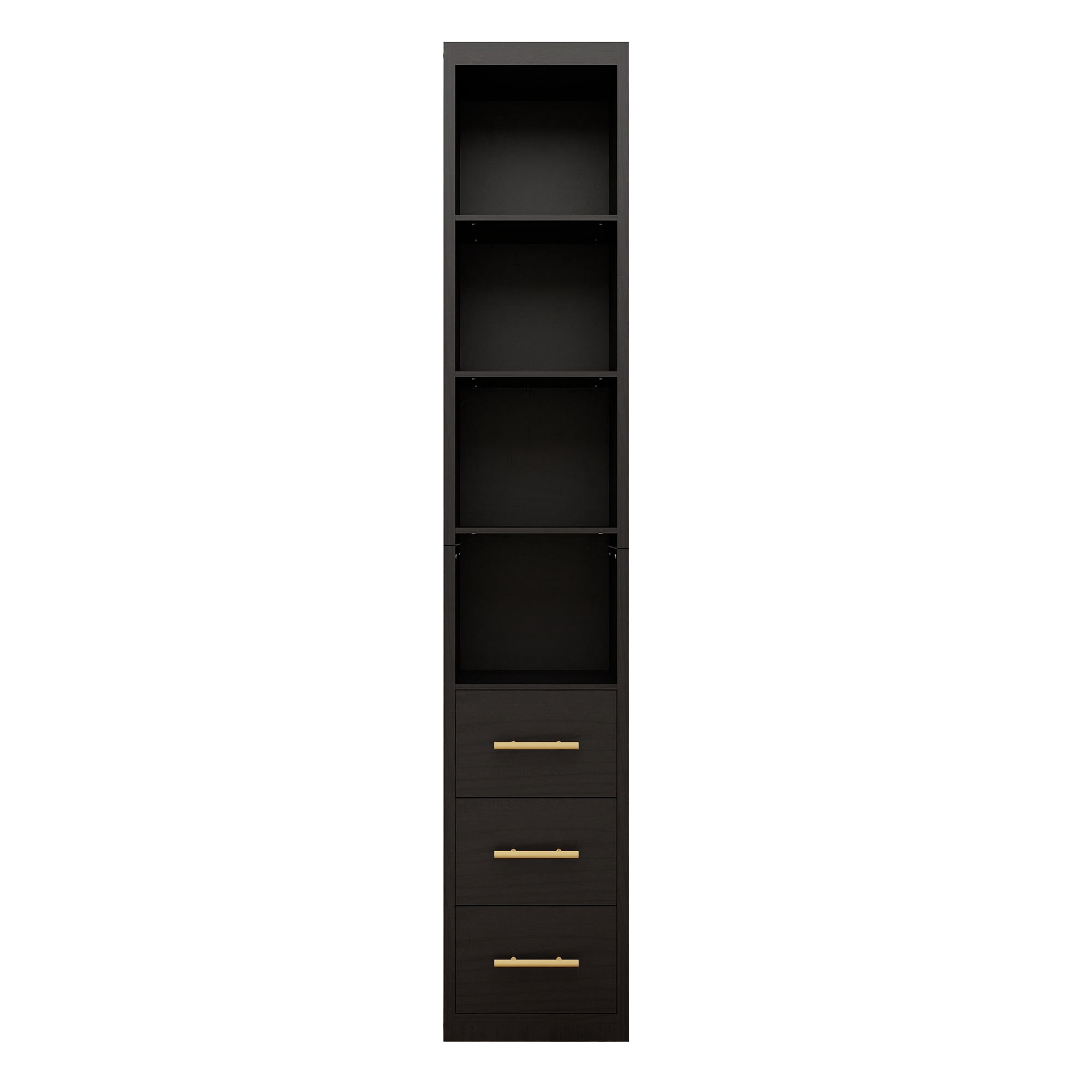 Mintazer 85" Narrow Tall Freestanding Storage Cabinet with 4‑Tier Open Shelves & 3 Drawers, Slim Floor Pantry Cabinet for Kitchen Bathroom Living Room Small Spaces, Black