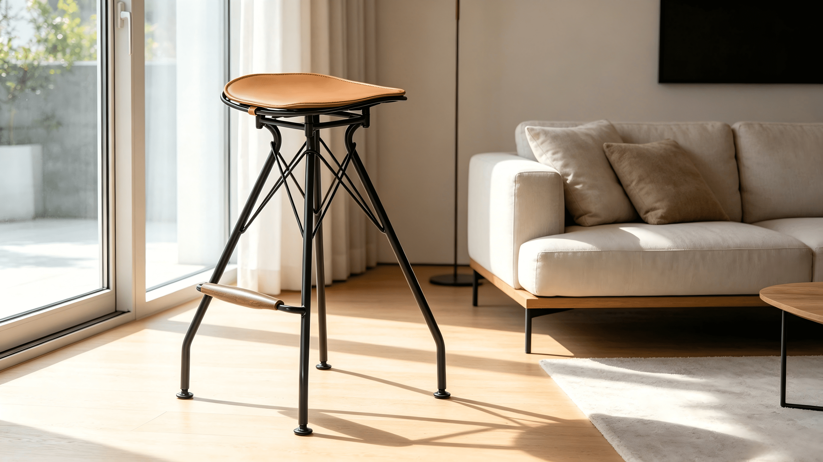 24" Counter Height Bar Stools Set of 2, Industrial Metal Bar Chairs with Faux Leather Seat & Wood Footrest, Farmhouse Kitchen Island Stools