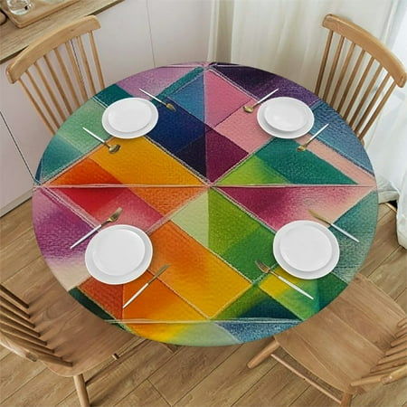 

Ullo0ord Colorful Geometric Round Fitted Tablecloth Fitted Table Cloth for Round Table Waterproof Wipeable Round Elastic Table Cloth Circular Table Cover with Elastic Edge 54 -58
