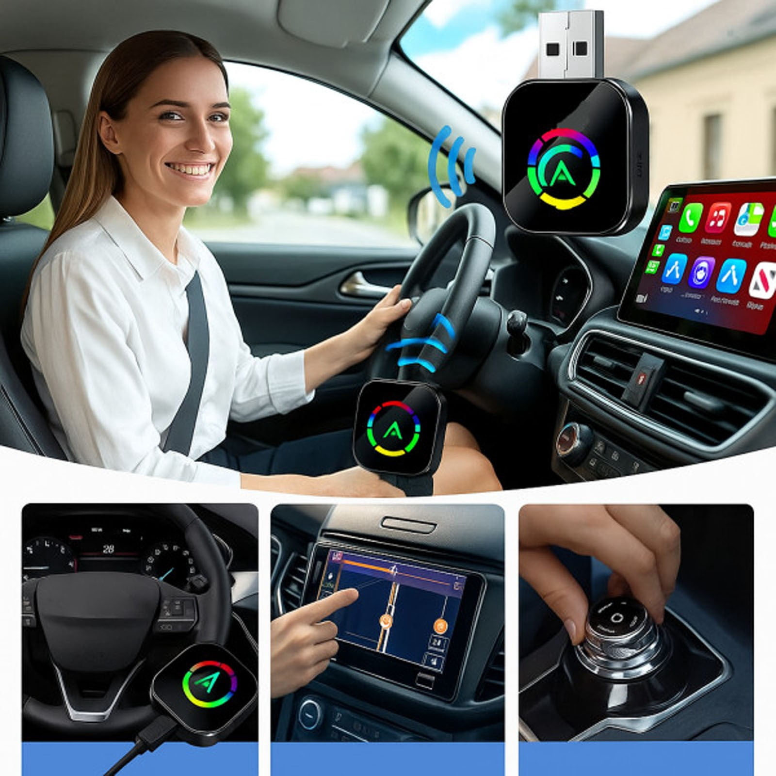 Wireless CarPlay Adapter, 2025 Upgraded 2-in-1 Mini Size CarPlay & Android Auto, Convert Wired to Wireless with USB & USB-C/Type-C, Plug & Play, Stable Control & No Delay, with iPhone & Android