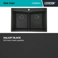 thumbnail image 4 of 33" x 22" Quartz Kitchen Sink, Double Bowl Sink, Drop-in Sink, Undermount Sink, Granite Kitchen Sink, Galaxy Black Kitchen Sink, with Grids, Basket Strainer and Flange Lexicon Platinum LP-800TM-K, 4 of 11