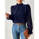 thumbnail image 2 of Elegant Blouse White Women's Shirt 2024 New Half High Neck Spliced Wave Pattern Chiffon Long sleeved Top Office Lady, 2 of 5