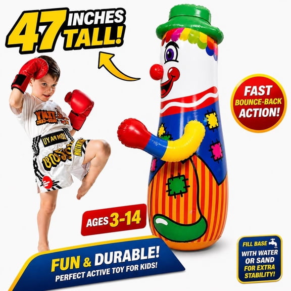MAYYAD Inflatable Punching Bag for Kids - 47 inches - White Clown