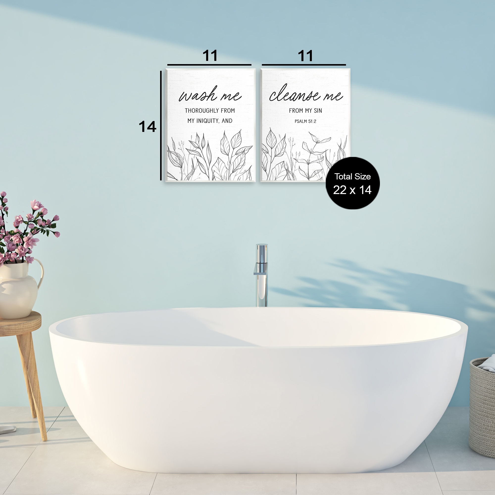 Wash & Cleanse Me Scripture 2 Piece Wall Plaque Art Set, design by Lettered and Lined