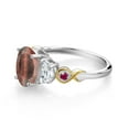 thumbnail image 3 of Gem Stone King 925 Silver and 10K Yellow Gold 3-Stone Ring Oval Red Tiger Eye and Moissanite (2.00 Cttw, Size 5), 3 of 3