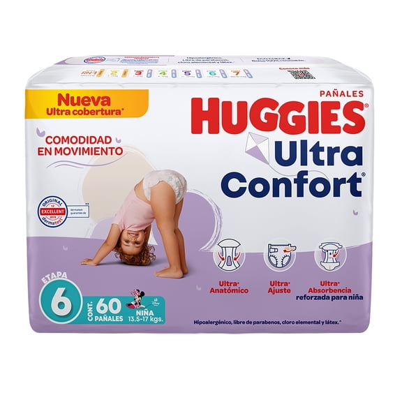 Pañales Huggies UltraConfort etapa 6 niña 60 piezas