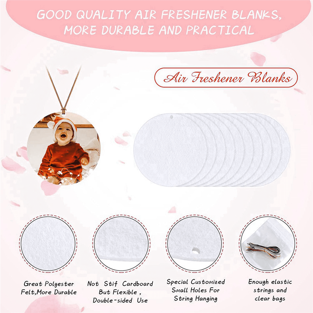300 Pieces Sublimation Air Freshener Blanks DIY Air Freshener Scented Blank Car Pressed Felt for DIY Heat -Round