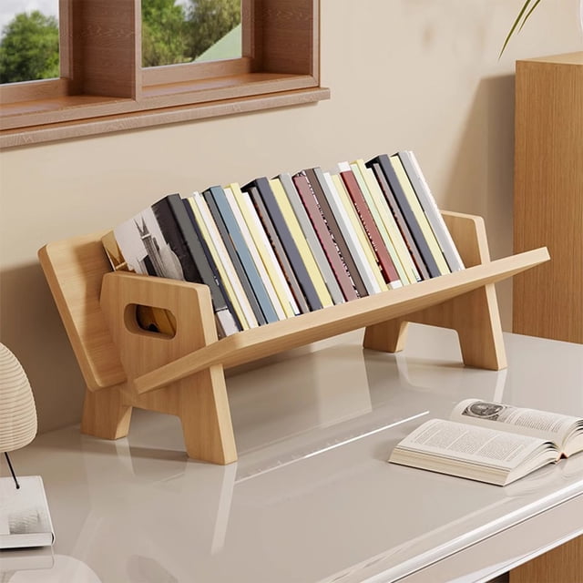 Djiypn Wood Bookshelf Desktop Storage Rack, Book Stand for Study, Office, Living Room, Home Decor, Gift for Readers, stu/d/ents, Minimalist Style Lovers