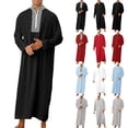 thumbnail image 4 of XDZJLR Men's Shirts Muslim Arabia Casual Long Sleeve Pocket Loose Robe Robe Plaid Printing Shirts for Men, 4 of 4