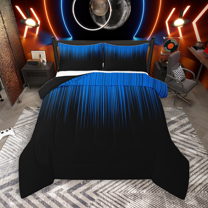 Manfei Gradient Blue Queen Comforter Set 3 Pieces, Geometric Neon Lights Bedding Sets, Modern Abstract Black Bedding Comforter Set, Ultra Soft Home Decor