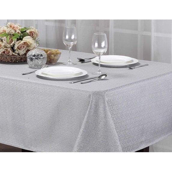 Kashi Home Stone Silver Tablecloth 60"X84", Decorative Fabric Tablecloth for Gathering, Buffet Table, Parties, Holiday Dinner, Wedding & More