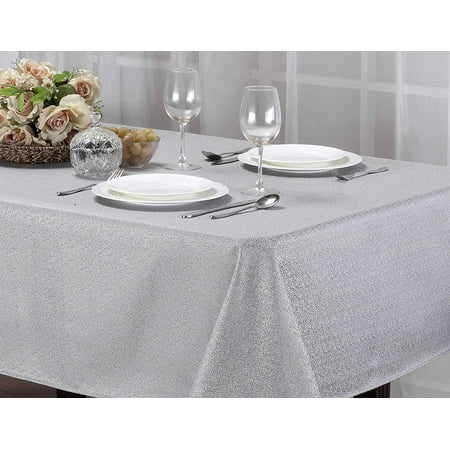 

Kashi Home Stone Silver Tablecloth 70 RD Decorative Fabric Tablecloth for Gathering Buffet Table Parties Holiday Dinner Wedding & More