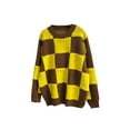 thumbnail image 1 of Seyurigaoka Women Knit Pullover Trendy Long Sleeve Crewneck Tops Hollow Out Striped Plaid Color Block Loose Knitwear Sweater Blouse, 1 of 2