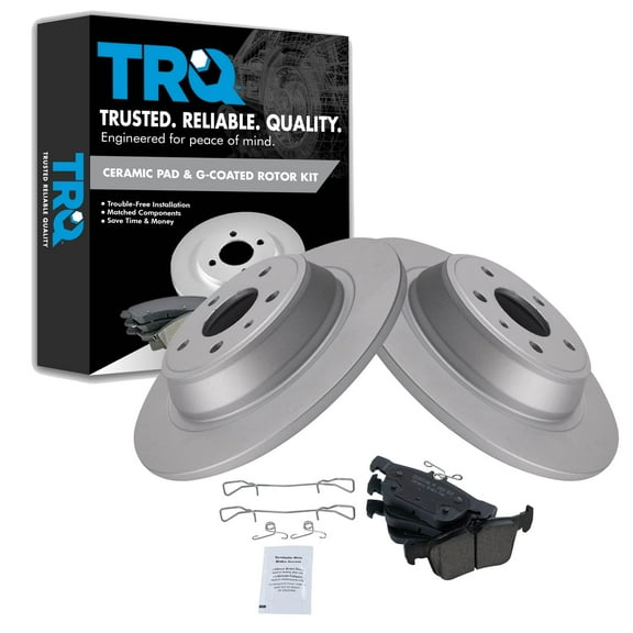 TRQ Rear Brake Pad & Rotor Kit Brake Pads Brake Rotor Ceramic Premium G-Coated Fits Select 2013-2020 Ford Fusion 2013-2016 Lincoln MKZ