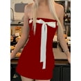 thumbnail image 3 of FEORJGP Women's Sexy Tube Mini Dress Sleeveless Slim Dress Off Shoulder Party Dress Strapless Tie Up Bodycon Dress Solid Color Bowknot Dress for Party Club Night Streewear, 3 of 6