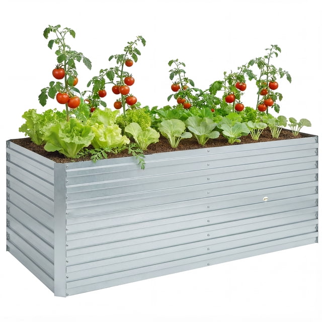 Outsunny Galvanized Raised Garden Bed, 5' x 3' x 2' Planter Box, Silver