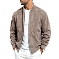 thumbnail image 3 of Men's Faux Suede Bomber Jacket Full Zip Ribbed Collar Side Pockets Casual Fall Outerwear, 3 of 8