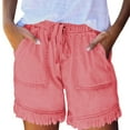 thumbnail image 2 of Women Jean Shorts Pull On Drawstring Denim Shorts with Pockets Trendy High Waisted Casual Raw Hem Jeans Short, 2 of 6