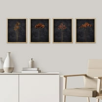PixonSign Framed Wall Art Dark Moody Floral Prints, Set of 4 Wildflower Still Life Paintings, Minimalism Wall Décor, Nature Wilderness Adhesive Canvas Posters for Home Decor - 12"x16" Natural