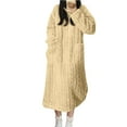 thumbnail image 5 of Blmnix Flannel Women Nightgown Moomoo Warm Fleece Long Sleeve Nightwear Yellow V-Neck Oversized Sleep Dress, 5 of 5