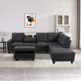 thumbnail image 3 of Aukfa 3 Piece Sofa Set, L shape Sectional Couch with Storage Ottoman&Cup Holder, Linen, Right Hand, Black Gray, 3 of 11