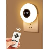 Luces de noche LED multicolor con brillo ajustable para habitación de niños, dormitorio, pasillo y sala de estar, paquete de 2 con reloj y control remoto
