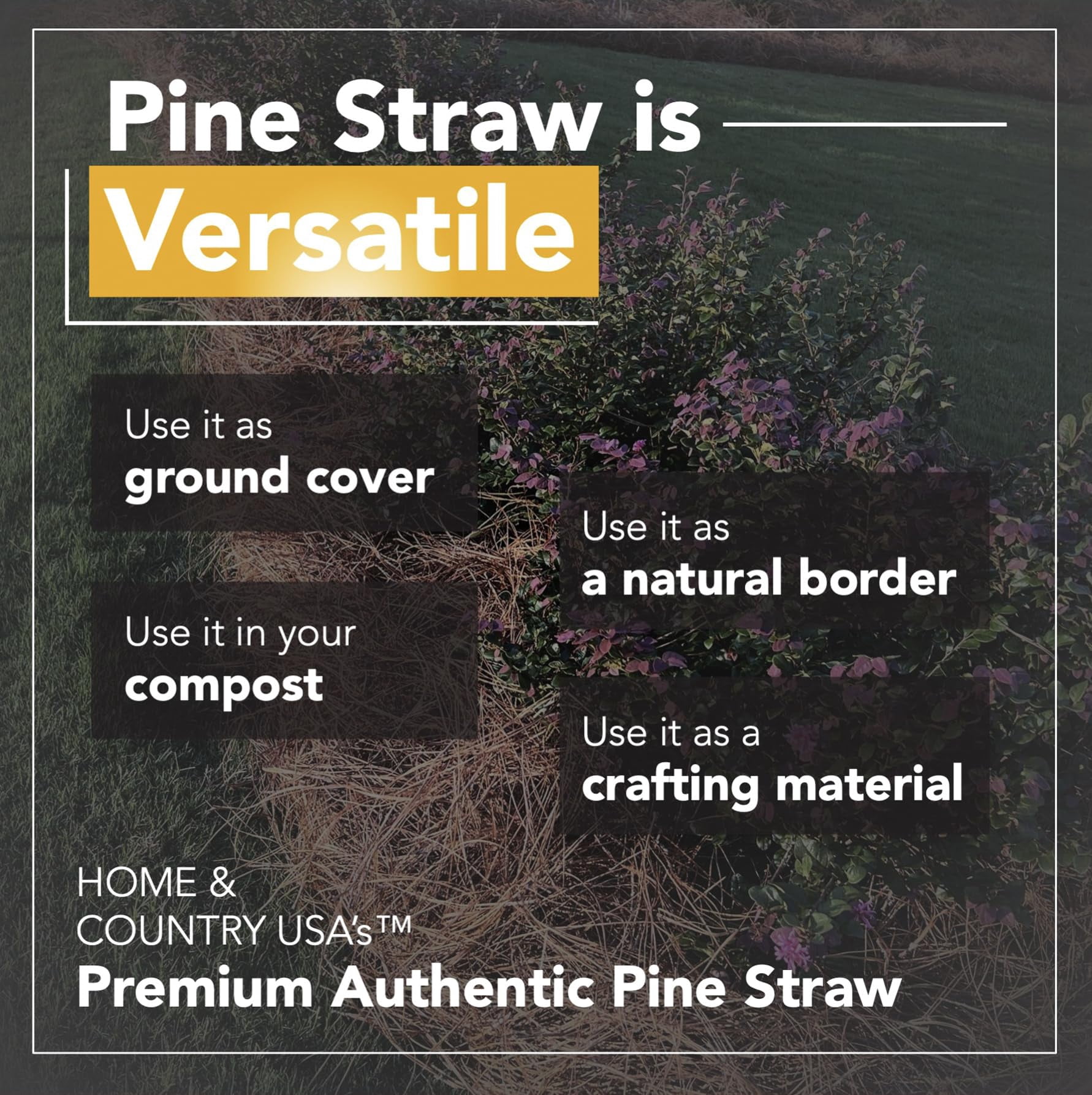 Home and Country USA Premium 4 Pound Pine Straw Mulch for Landscaping, Organic Material Made from Authentic Pine Needles Ideal for Gardening, Soil Moisture Retention.