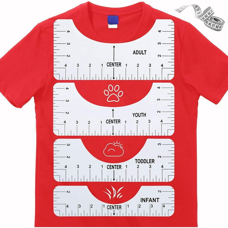 4Pcs/set T Shirt Ruler Guide for Applying and Sublimation Guide Cloth  Design T Shirt Measurement