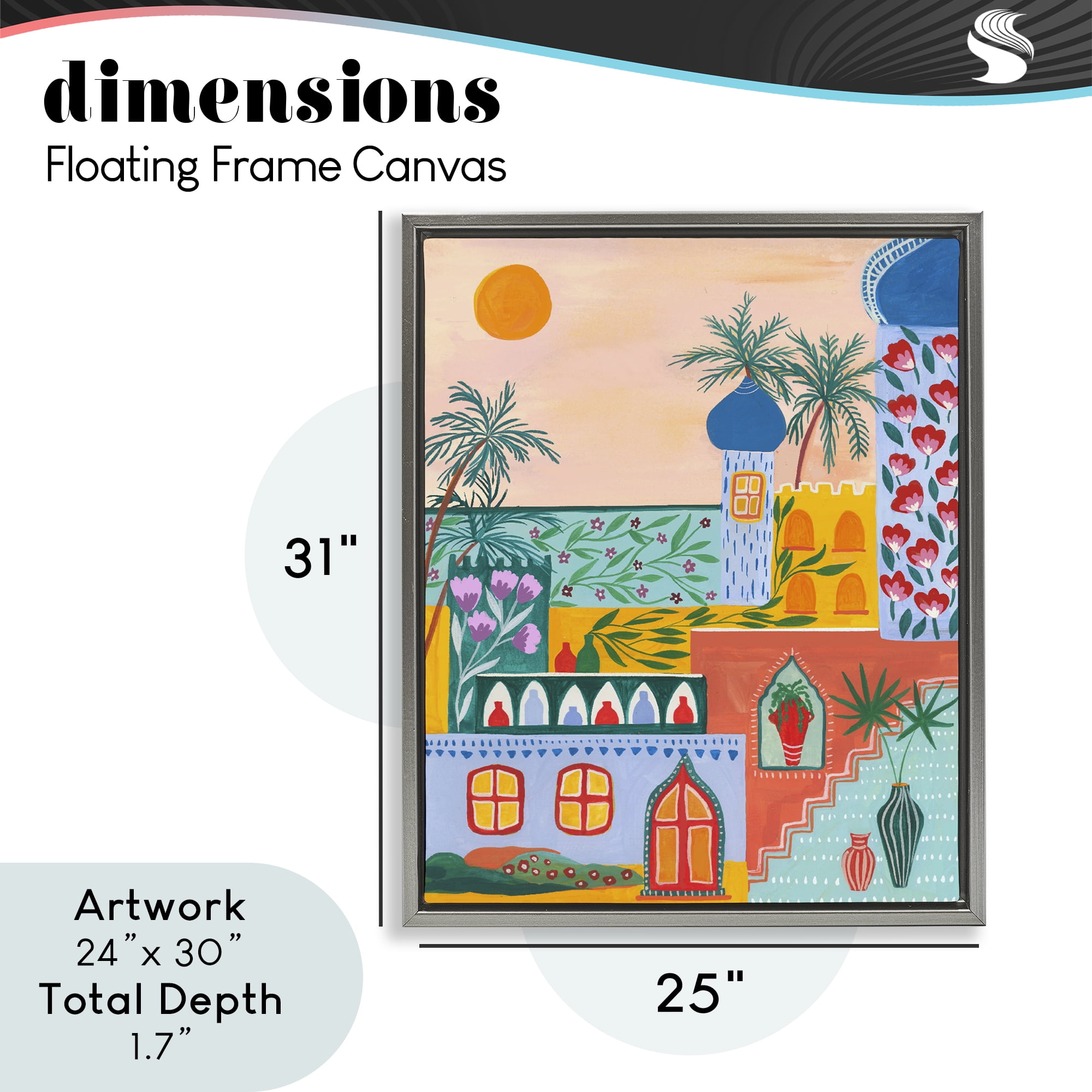 Egyptian City Architecture Gray Framed Floater Canvas Wall Art, design by Nabeela Rumi