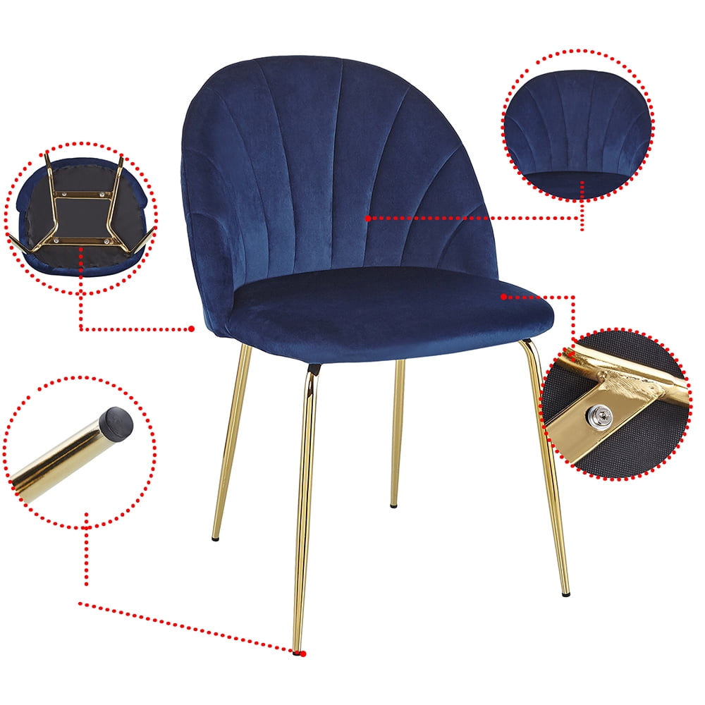 Kepooman Set of 2 Mid Century Modern Dinning Chairs with Iron Tube Golden Legs, Blue Kepooman Set of 2 Mid Century Modern Dinning Chairs with Iron Tube Golden Legs, Blue