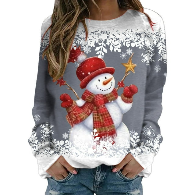 WEAIXIMIUNG Chandail en Molleton Court à Fermeture Éclair pour Femmes, Imprimé Joyeux Noël, Col Rond, Coupe Ajustée, Manches Longues, Décontracté, Ample