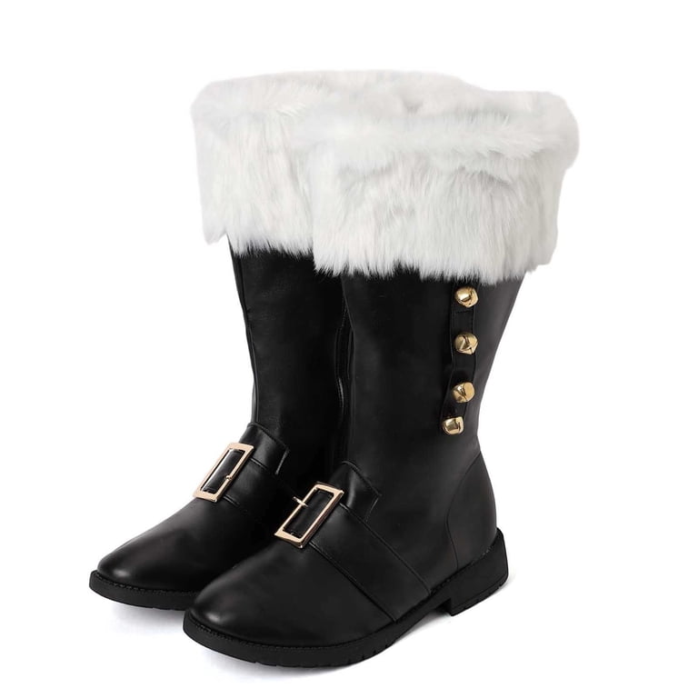 Men Black Buckle Strap and Bell Premium Faux Leather Wide Calf Santa Combat Boot Men Black Buckle Strap and Bell Premium Faux Leather Wide  main image 2