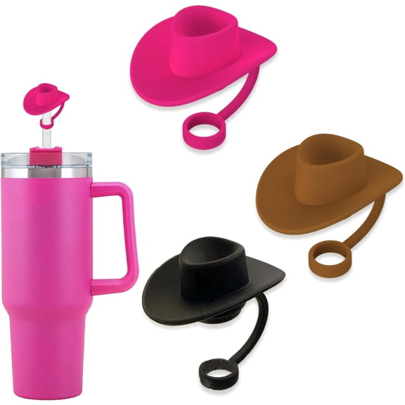 3 Pack Cowboy Hat Straw Cover Cap for Stanley Cup 30&40 Oz 10mm Cowgirl Hat Silicone Straw Topper Protector Lid with Cute Funny Western Kids Accessories