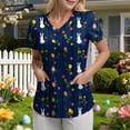thumbnail image 2 of GEWSEY Easter Scrub Tops Women Plus Size Bunny Egg Print Scrubs Short Sleeve V Neck Holiday Nurse Uniforms with Pockets (Navy, XXL), 2 of 7