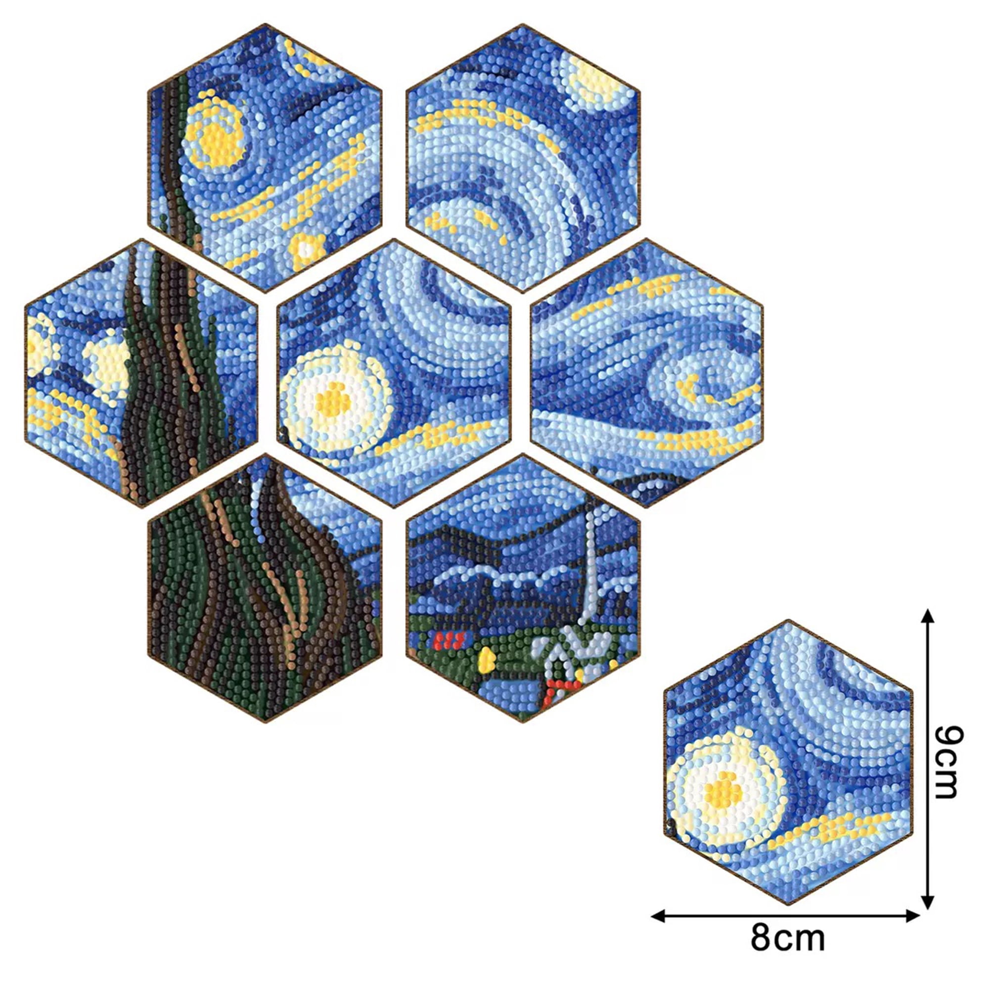 YIFEI Hexagon Diamond Art Coasters Kit with Holder 7 Pcs Starry Sky Mosaic Diamond Painting Coasters DIY Craft for Adults Beginners Gift