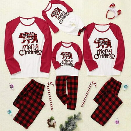 

Family Matching Clothes for Christmas Pajamas Set Bear Plaid Printed Sleepwear