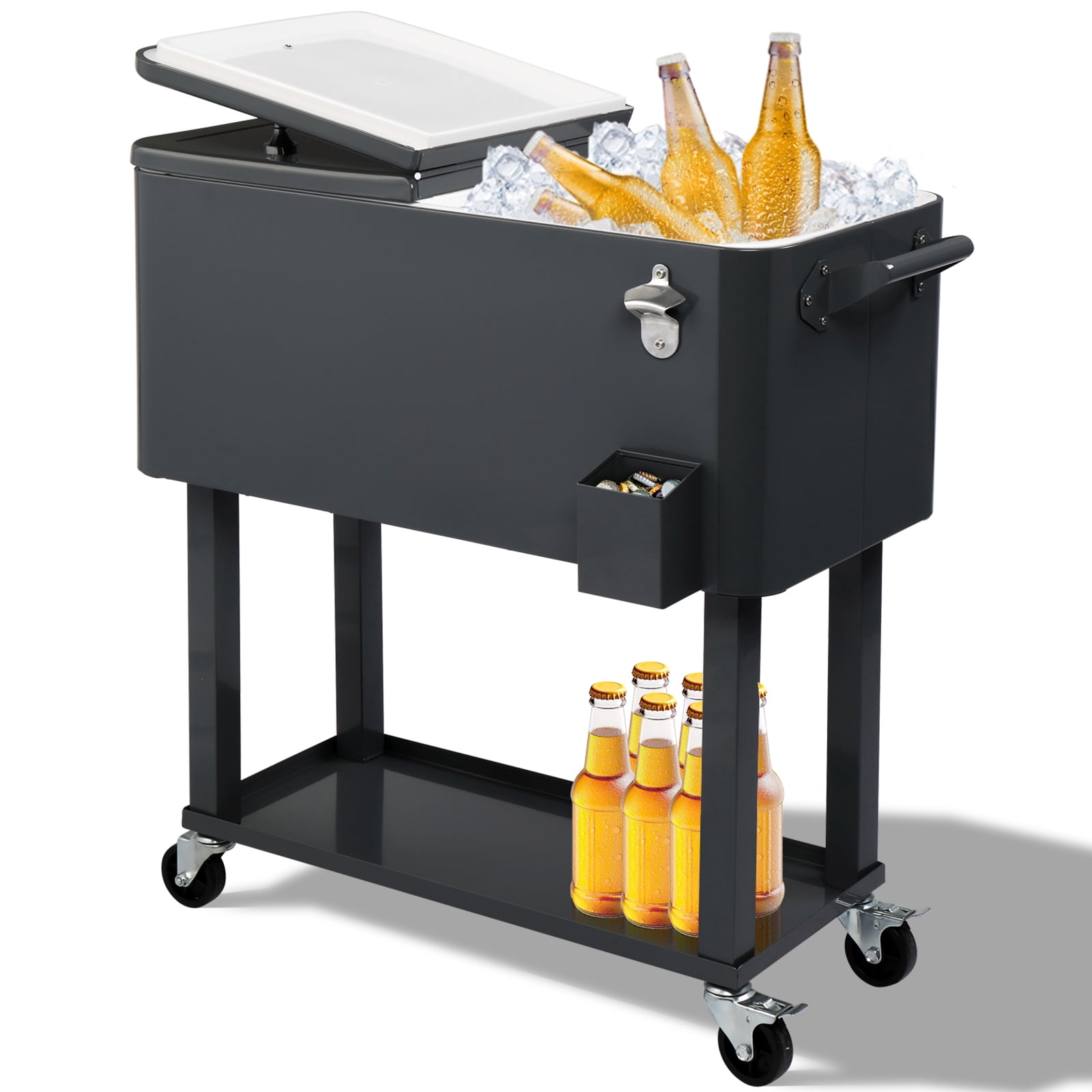 80QT Freezer Incubator, Rectangular Plastic Box Iron Foot Tube Refrigeration and Insulation Cart Dark Grey 87.5*91*38.5cm