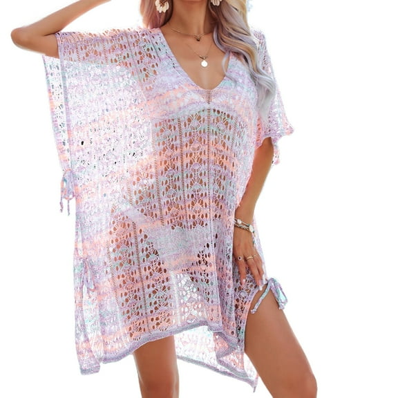 SWSMCLT Women's Beach Cover Up Crochet Summer Cover Up Bikini Side Split Knitted Swimming Hollow Out Crochet Fall Orange One Size