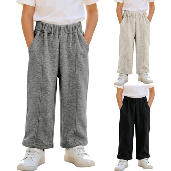 Rvasteizo Boys Girls Cotton Sweatpants with Pocket Soft Fabric Solid Fall Winter Unisex Trousers for Toddler 12M-11Y 3 Years