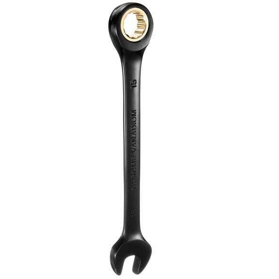Uxcell Ratcheting Wrench 15mm Metric Open End Wrench 72-Teeth CR-V Steel 12 Point Nickel Plated Combination Ratchet Wrench