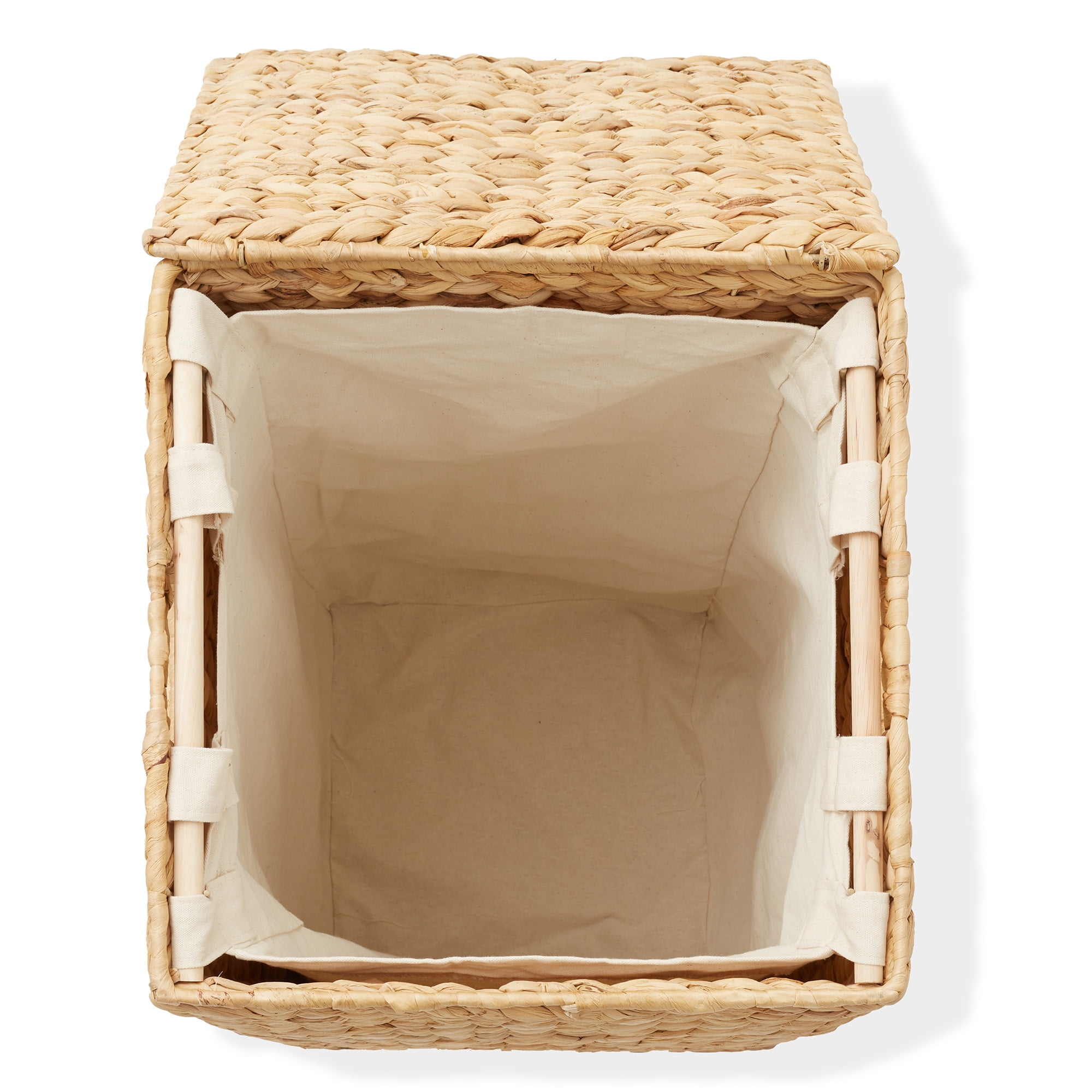 Casafield Laundry Hamper with Lid and Removable Liner Bag - Natural, Woven Water Hyacinth Square Laundry Basket for Clothes