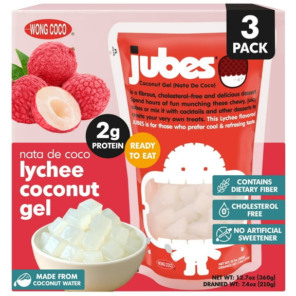 Jubes Nata De Coco - Lychee Coconut Gel - 12.7oz (Pack of 3)